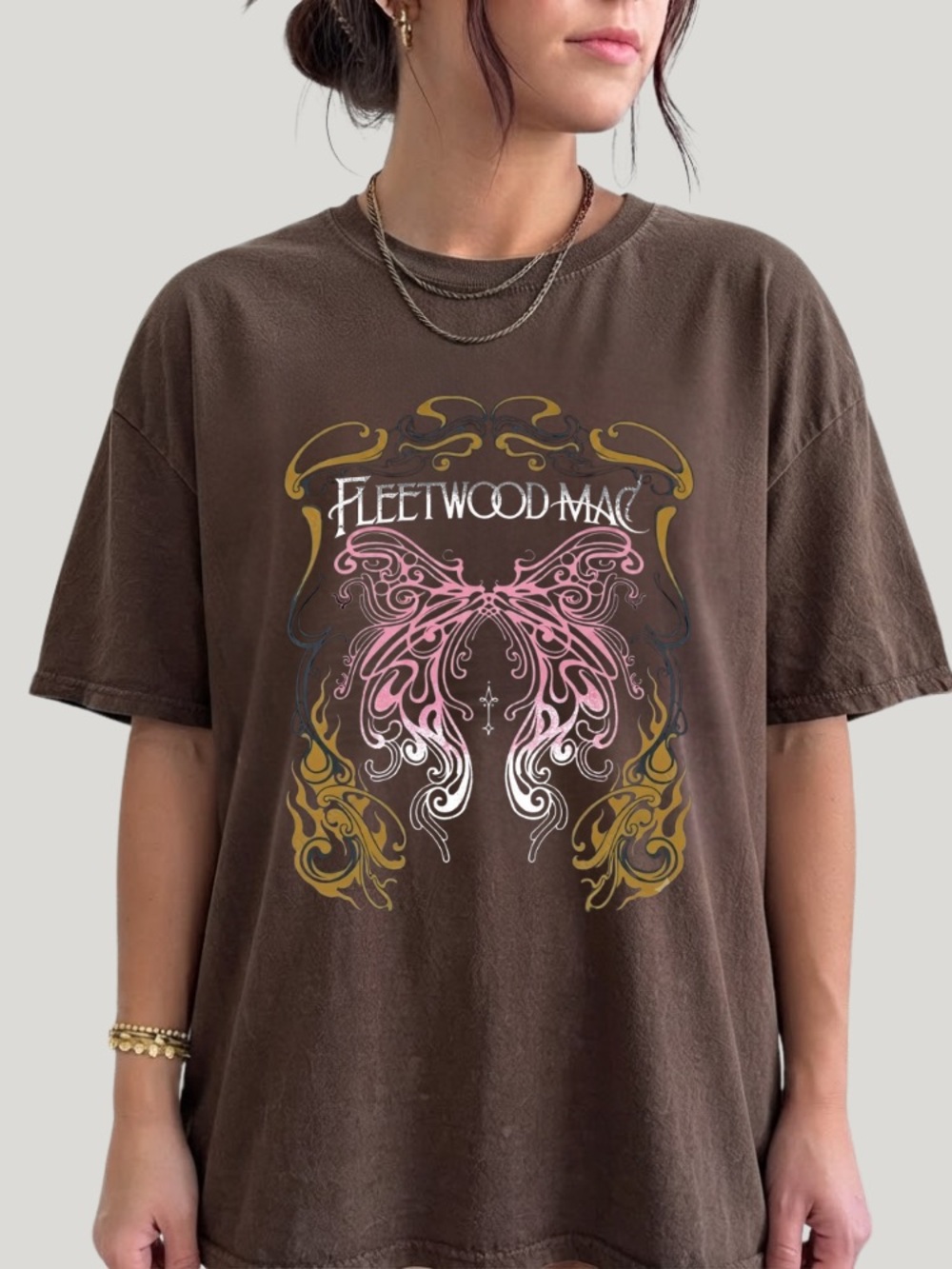 Fleetwood Mac Butterfly Scroll Art Nouveau Vintage Brown T-Shirt